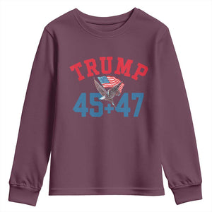 Trump 2024 Youth Sweatshirt Patriotic 45 47 He Won American Flag Eagle TS02 Maroon Print Your Wear