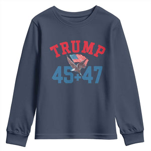 Trump 2024 Youth Sweatshirt Patriotic 45 47 He Won American Flag Eagle TS02 Navy Print Your Wear