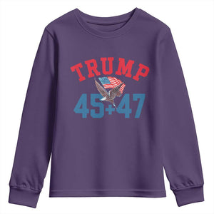 Trump 2024 Youth Sweatshirt Patriotic 45 47 He Won American Flag Eagle TS02 Purple Print Your Wear