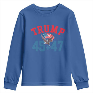 Trump 2024 Youth Sweatshirt Patriotic 45 47 He Won American Flag Eagle TS02 Royal Blue Print Your Wear