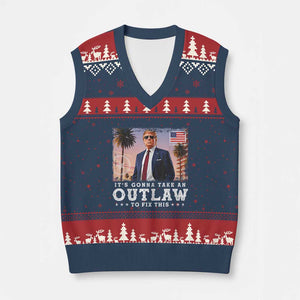 Trump 2024 V-Neck Knit Sweater Vest It's Gonna Take An Outlaw To Fix This TS02 Navy Red Print Your Wear