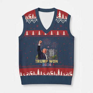 Trump 2024 V-Neck Knit Sweater Vest He Won 47th President Of White House TS02 Navy Red Print Your Wear