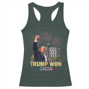 Trump 2024 Racerback Tank Top He Won 47th President Of White House TS02 Dark Forest Green Print Your Wear