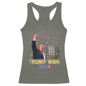 Trump 2024 Racerback Tank Top He Won 47th President Of White House TS02 Military Green Print Your Wear