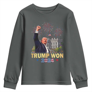 Trump 2024 Youth Sweatshirt He Won 47th President Of White House TS02 Dark Heather Print Your Wear