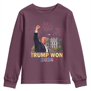Trump 2024 Youth Sweatshirt He Won 47th President Of White House TS02 Maroon Print Your Wear