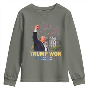 Trump 2024 Youth Sweatshirt He Won 47th President Of White House TS02 Military Green Print Your Wear