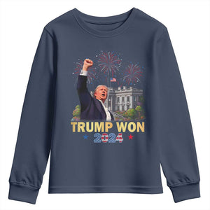 Trump 2024 Youth Sweatshirt He Won 47th President Of White House TS02 Navy Print Your Wear