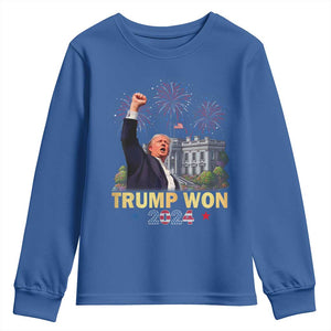 Trump 2024 Youth Sweatshirt He Won 47th President Of White House TS02 Royal Blue Print Your Wear