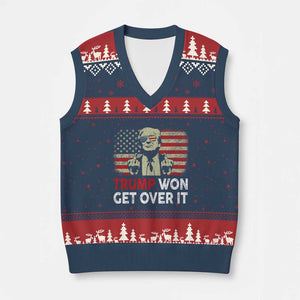 Trump 2024 V-Neck Knit Sweater Vest He Won Get Over It Patriotic Vintage American Flag TS02 Navy Red Print Your Wear