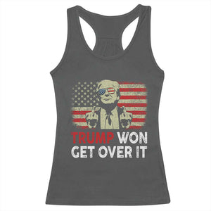 Trump 2024 Racerback Tank Top He Won Get Over It Patriotic Vintage American Flag TS02 Dark Heather Print Your Wear