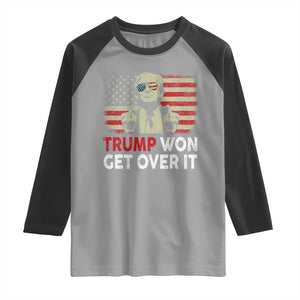 Trump 2024 Raglan Shirt He Won Get Over It Patriotic Vintage American Flag TS02 Sport Gray Black Print Your Wear