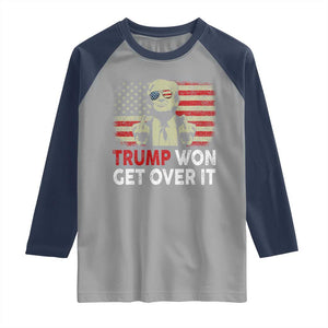Trump 2024 Raglan Shirt He Won Get Over It Patriotic Vintage American Flag TS02 Sport Gray Navy Print Your Wear