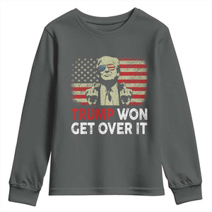 Trump 2024 Youth Sweatshirt He Won Get Over It Patriotic Vintage American Flag TS02 Dark Heather Print Your Wear