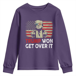 Trump 2024 Youth Sweatshirt He Won Get Over It Patriotic Vintage American Flag TS02 Purple Print Your Wear