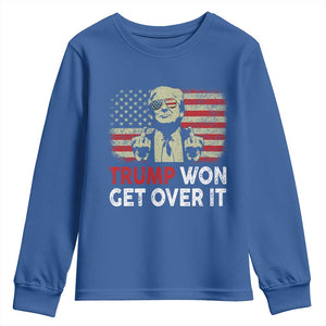 Trump 2024 Youth Sweatshirt He Won Get Over It Patriotic Vintage American Flag TS02 Royal Blue Print Your Wear
