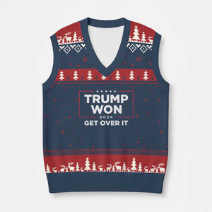 Trump 2024 V-Neck Knit Sweater Vest 47th President He Won Get Over It TS02 Navy Red Print Your Wear