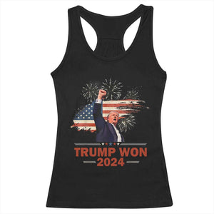 Trump Won 2024 Racerback Tank Top 47th President American Flag Raised Fist TS02 Black Print Your Wear