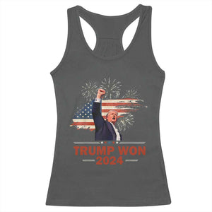 Trump Won 2024 Racerback Tank Top 47th President American Flag Raised Fist TS02 Dark Heather Print Your Wear