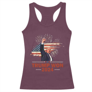 Trump Won 2024 Racerback Tank Top 47th President American Flag Raised Fist TS02 Maroon Print Your Wear
