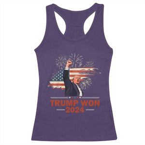 Trump Won 2024 Racerback Tank Top 47th President American Flag Raised Fist TS02 Purple Print Your Wear