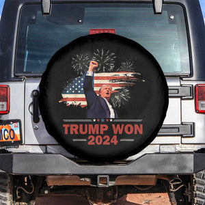 Trump Won 2024 Spare Tire Cover 47th President American Flag Raised Fist TS02 No hole Black Print Your Wear