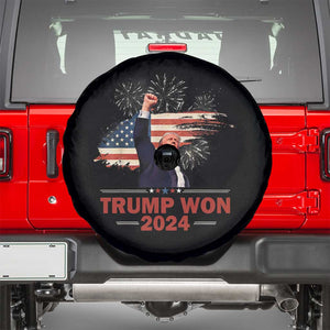 Trump Won 2024 Spare Tire Cover 47th President American Flag Raised Fist TS02 Black Print Your Wear