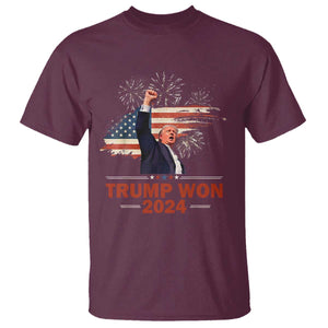 Trump Won 2024 T Shirt 47th President American Flag Raised Fist TS02 Maroon Print Your Wear