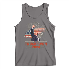 Trump Won 2024 Tank Top 47th President American Flag Raised Fist TS02 Deep Heather Print Your Wear