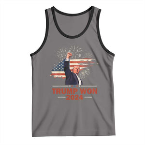 Trump Won 2024 Tank Top 47th President American Flag Raised Fist TS02 Deep Heather Black Print Your Wear