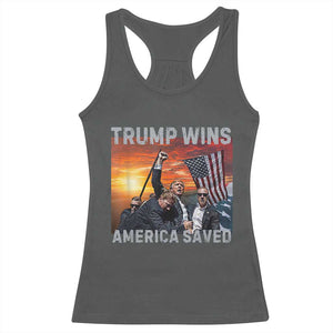 Trump 2024 Racerback Tank Top Trump Won America Saved American Flag TS02 Dark Heather Print Your Wear