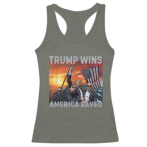 Trump 2024 Racerback Tank Top Trump Won America Saved American Flag TS02 Military Green Print Your Wear