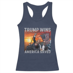 Trump 2024 Racerback Tank Top Trump Won America Saved American Flag TS02 Navy Print Your Wear