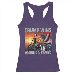 Trump 2024 Racerback Tank Top Trump Won America Saved American Flag TS02 Purple Print Your Wear
