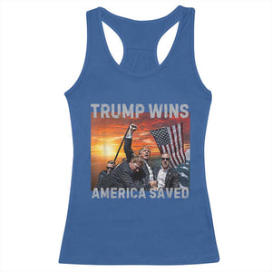 Trump 2024 Racerback Tank Top Trump Won America Saved American Flag TS02 Royal Blue Print Your Wear