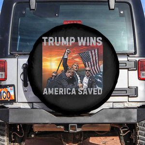 Trump 2024 Spare Tire Cover Trump Won America Saved American Flag TS02 No hole Black Print Your Wear