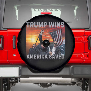 Trump 2024 Spare Tire Cover Trump Won America Saved American Flag TS02 Black Print Your Wear
