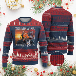 Trump 2024 Ugly Christmas Sweater Trump Won America Saved American Flag TS02 Burgundy Print Your Wear
