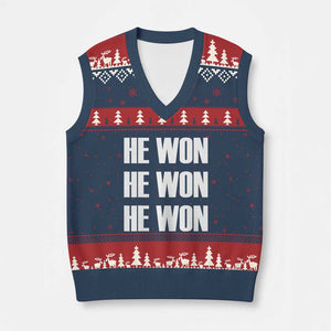 Trump 2024 V-Neck Knit Sweater Vest Triple He Won 47th President TS02 Navy Red Print Your Wear