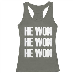 Trump 2024 Racerback Tank Top Triple He Won 47th President TS02 Military Green Print Your Wear