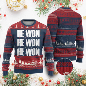 Trump 2024 Ugly Christmas Sweater Triple He Won 47th President TS02 Burgundy Print Your Wear