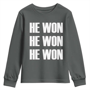 Trump 2024 Youth Sweatshirt Triple He Won 47th President TS02 Dark Heather Print Your Wear