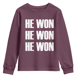 Trump 2024 Youth Sweatshirt Triple He Won 47th President TS02 Maroon Print Your Wear