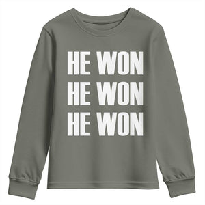 Trump 2024 Youth Sweatshirt Triple He Won 47th President TS02 Military Green Print Your Wear