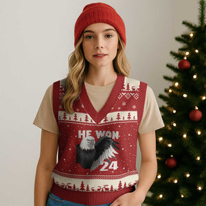 Trump 2024 V-Neck Knit Sweater Vest He Won 47th President American Eagle TS02 Red Beige Print Your Wear