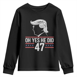 Trump 2024 Youth Sweatshirt Oh Yes He Did He Won 47th President TS02 Black Print Your Wear