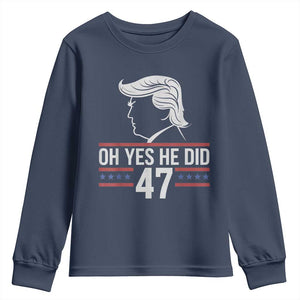 Trump 2024 Youth Sweatshirt Oh Yes He Did He Won 47th President TS02 Navy Print Your Wear