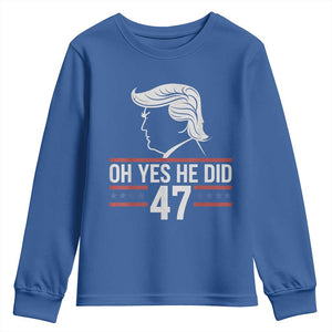 Trump 2024 Youth Sweatshirt Oh Yes He Did He Won 47th President TS02 Royal Blue Print Your Wear