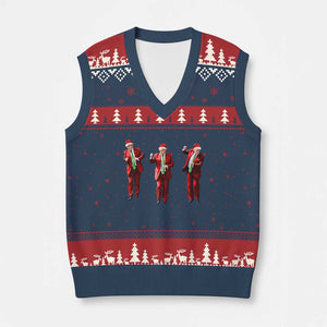 Funny Trump Dance Xmas V-Neck Knit Sweater Vest Santa Claus Xmas Pajamas Holiday TS02 Navy Red Print Your Wear