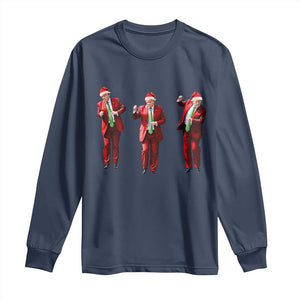 Funny Trump Dance Christmas Long Sleeve Shirt Santa Claus 2024 Xmas Pajamas Holiday TS02 Navy Print Your Wear